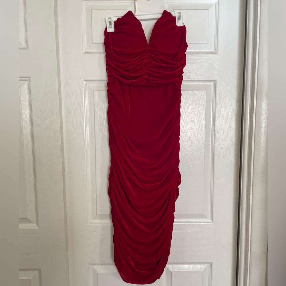 Fashion Nova Ruched Velvet Midi Dress